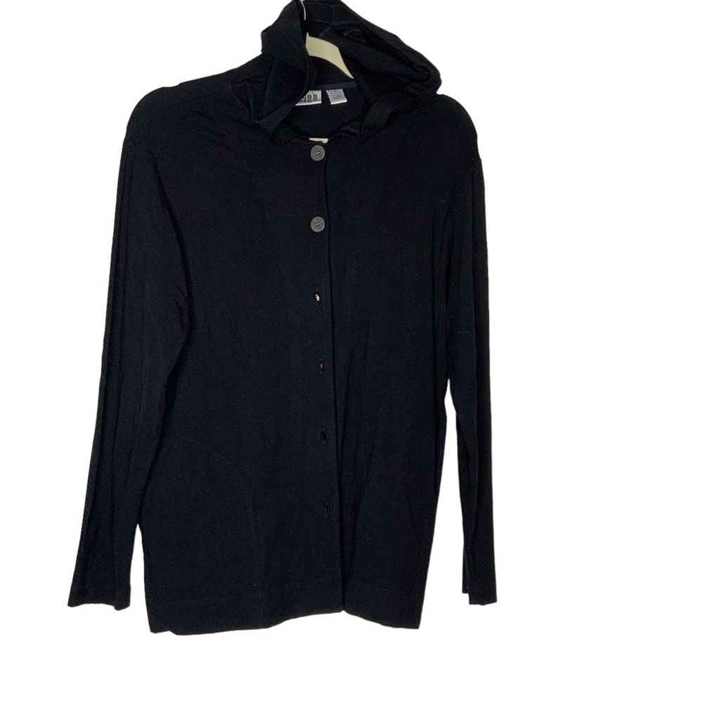 Chico’s black buttoned down hoodie sweater. Size M